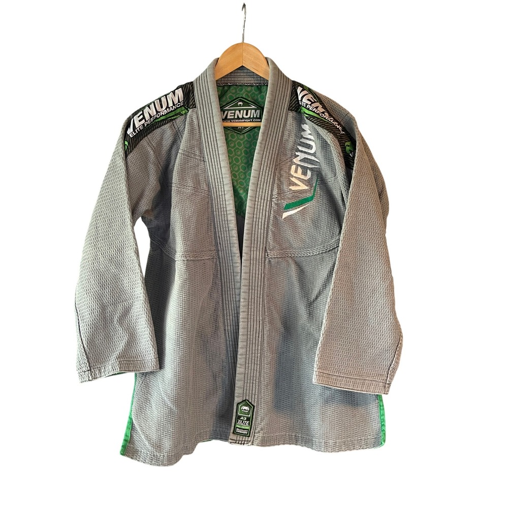 Venum Elite BJJ Gi Jacket Grey Green Brazilian Jiu Jitsu Kimono Top Size A3 XL
